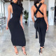 Sexy Women Solid Color Backless One-Step Dress SH7128