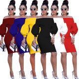 Elegant Off Shoulder Bishop Sleeves White Midi Dress R6129