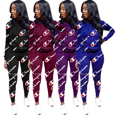 Women Fall Track Suits Hooded T-Shirt Slinky Pants D8210