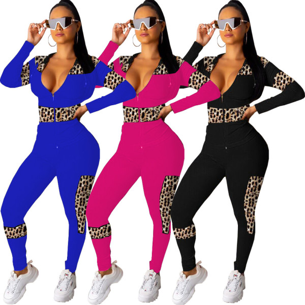 Bodycon Stylish Outdoor Leopard Printed Splicing Casual Outfits HG5289