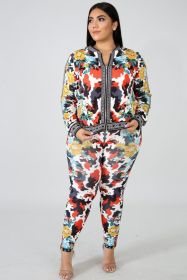 Latest Floral Print Casual Suits Long Sleeve Coat Tight Leggings YZ1581