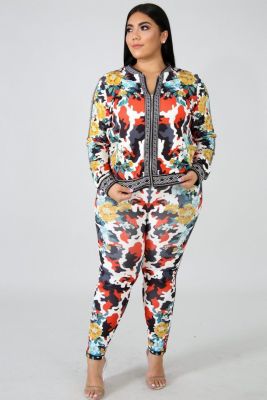 Latest Floral Print Casual Suits Long Sleeve Coat Tight Leggings YZ1581
