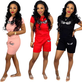 Hot Sale Sequins Print T Shirt Midi Short Outfits H1122