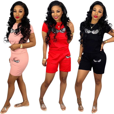 Hot Sale Sequins Print T Shirt Midi Short Outfits H1122