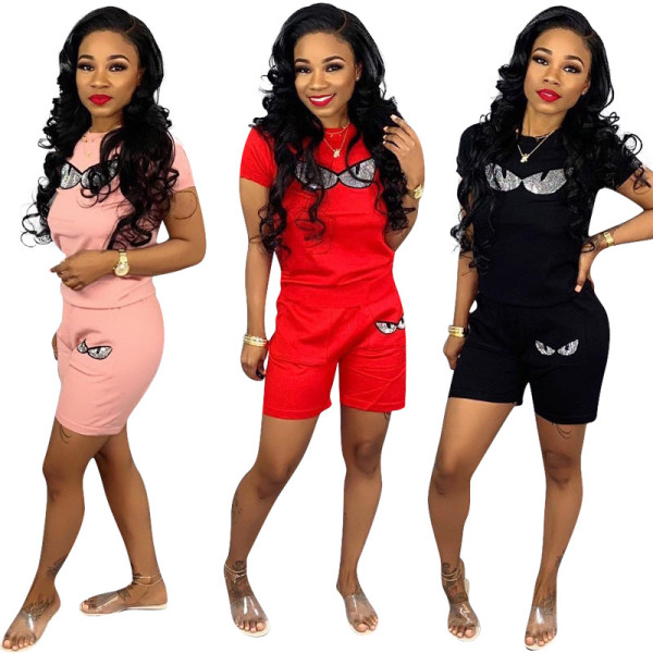 Hot Sale Sequins Print T Shirt Midi Short Outfits H1122