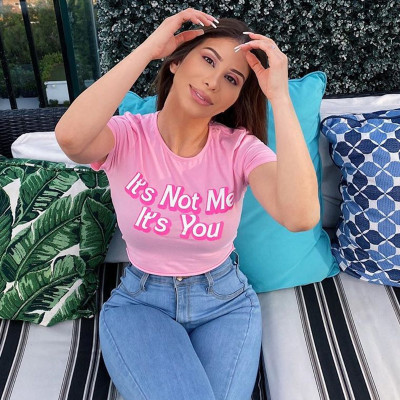 Letter printed round neck short sleeve exposed navel T-shirt T9C1639
