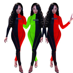 Hot Sell Mid Waist Contrast Color Sport Tight Jumpsuit ED8128