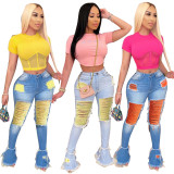 Fashion Hole Tassel Flared Jeans Trousers HM5323