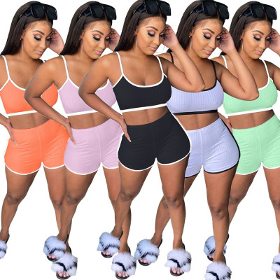 Hang strip fabric suspender shorts casual home solid color sports suit LML142