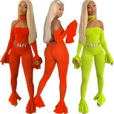 Cheap Backless Flares Sleeves Solid Color Long Jumpsuit HY5105
