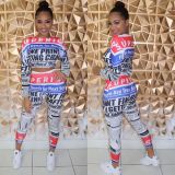 Autumn Color Printing Set Long Sleeve Trousers Casual Wear Positioning Newspaper AWY669