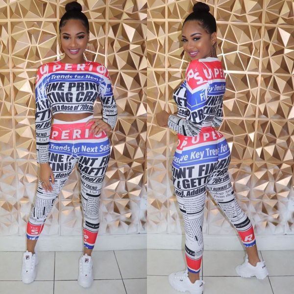 Autumn Color Printing Set Long Sleeve Trousers Casual Wear Positioning Newspaper AWY669