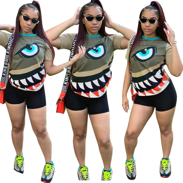 Newest Casual Suits Printing T-Shirt Black Shorts HM5248