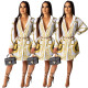Women Leisure Printing Cardigan Long Sleeves Shirt Dress E8405