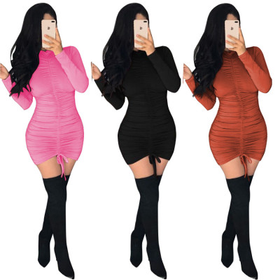 Wholesale Price Solid Color Backless Women Pleated Dress BS1124