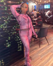 Ladies suit long sleeve printing line two-piece suit R6347