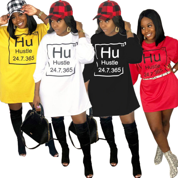 Wholesale Price Loose 4 Colors Pullover Letters Dress For Women LY5119