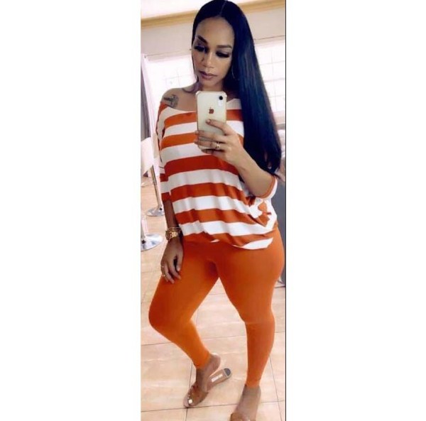 Fashion Striped Printed Round Neck Short Sleeves T-Shirt With Trousers Two Piece Sets CQ021