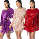 Fashion Perspective Sequins Long Sleeves Casual Belted Dress OEP6053