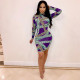New Design Printing High Neck Bodycon Dress QQ5072