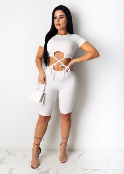 Casual solid color knitted waist jumpsuit TS1051