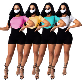 Fashion casual new hot style women's clothing suspender pants + T-shirt solid color large size suit