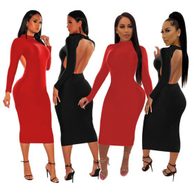 Fashion Sexy Women Solid Color Backless Dress SH7158