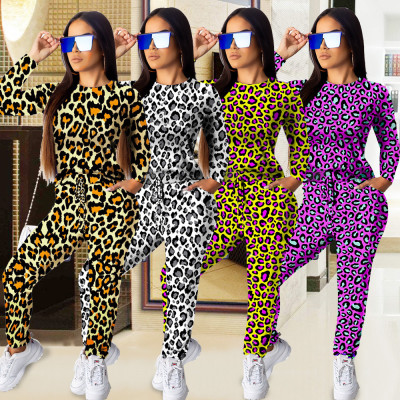 Leopard Printing Autumn Women 2 Pieces Leisure Outfits MA6238