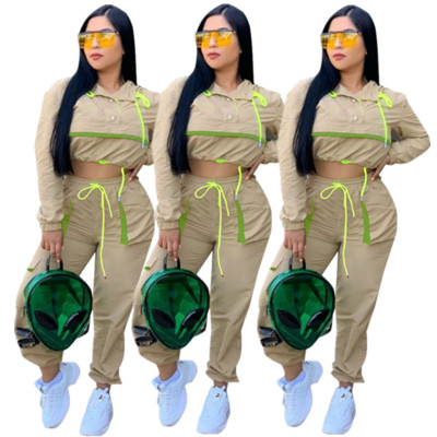 Stylish Autumn Elastic Two-Piece Female Outdoor Outfits E8432