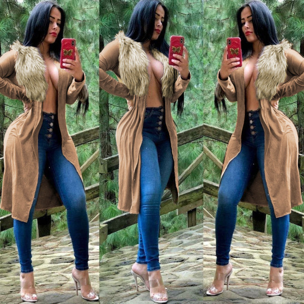 Winter Pure Color Fur Long Coat OMY5075