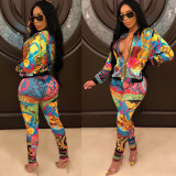 Euramerican Printing Mature Woman 2 Pieces Multicolor Outfits YZ1934