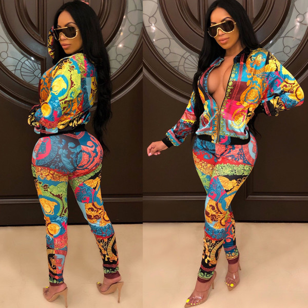 Euramerican Printing Mature Woman 2 Pieces Multicolor Outfits YZ1934