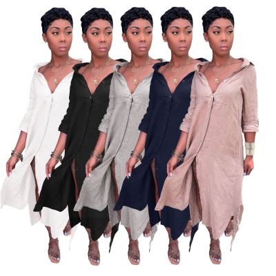 Classic Button-Down Cardigan Pure Color Shirt Dress SMR9387