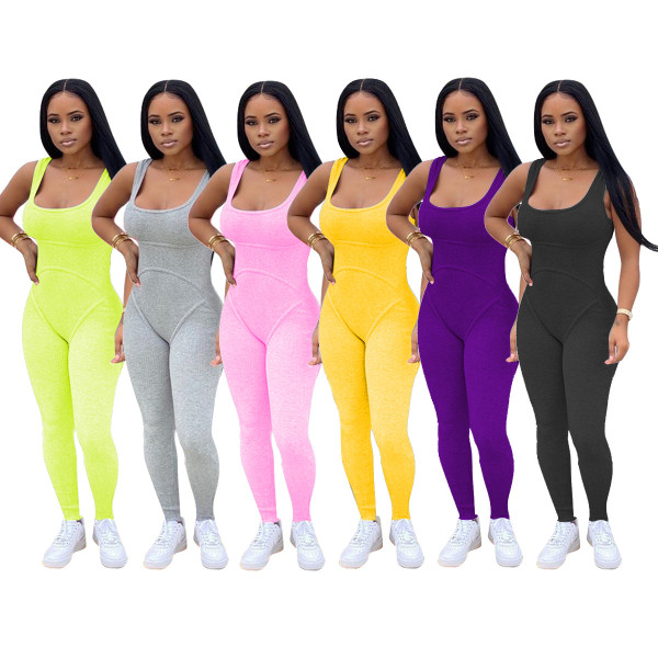 Women's solid color knitted vest jumpsuit TS1007