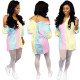 Young Girls Irregular Button Down Colorful Stripe Shirt Dress QQM3881