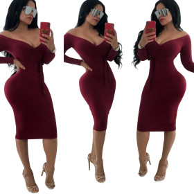 Sexy Deep V Neck Long Sleeves Bodycon Dress WMZ2367