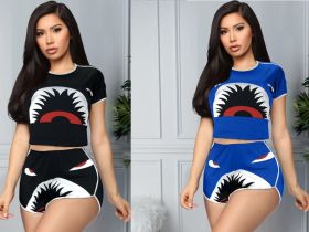 Fashion leisure shark print sports two-piece set TZ98010