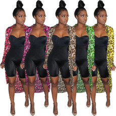 Casual Mesh Leopard Print Irregular Cardigan Shirt Coat R6225