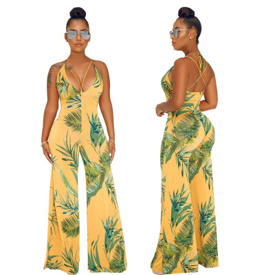 Sexy Bandage Printing Sleeveless Wide Leg Jumpsuit BS1094