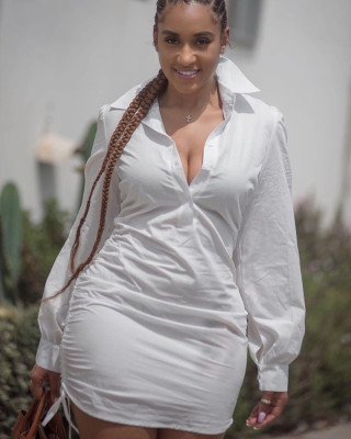 Leisure Women White Pleated Shirt Dress C1021