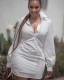 Leisure Women White Pleated Shirt Dress C1021