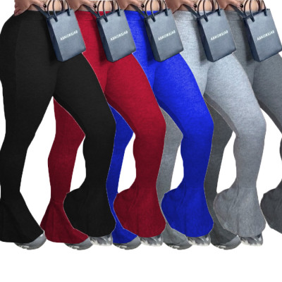 Autumn sexy casual stretch tight-fitting ruffle flared pants CM773