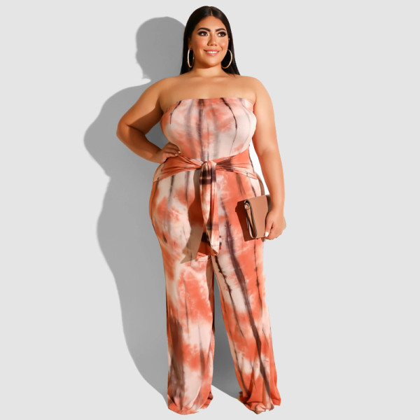 Tie-dyed printed chest-wrapped straight tube sexy large size jumpers OSS19378