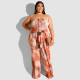 Tie-dyed printed chest-wrapped straight tube sexy large size jumpers OSS19378
