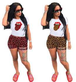 Leopard print tongue print burnt sports suit LML139