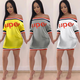 Off Shoulder Letter Print Mini T Shirt Dress KF20