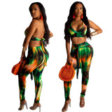 Female Leisure Printing Sets Bra Top Skinny Pants CY1181