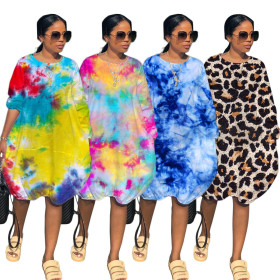 Wholesale Price Leisure Printing Loose Fitting Midi Dress MD236