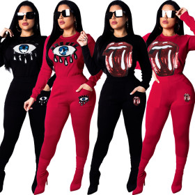 Sequins Print Two Pices Sets Sports Outfits SY8312
