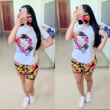 Women\'s Casual Lip Print Sweatpants Set Two Piece Set OEP6188